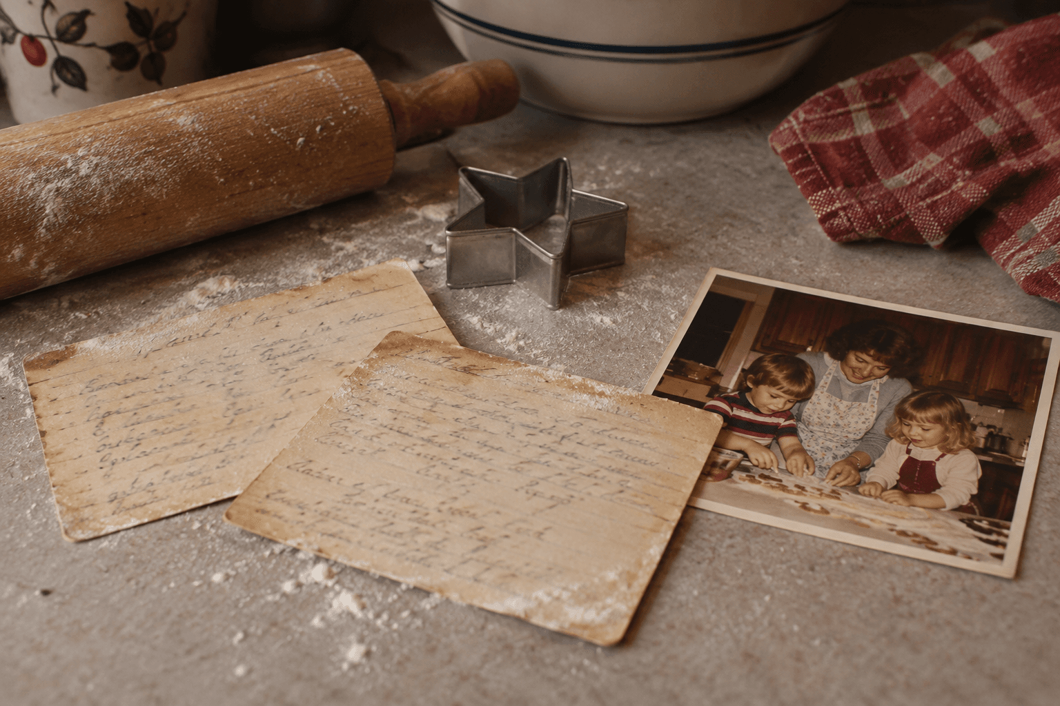 Illustrative demo photograph: her handwriting on the recipe card