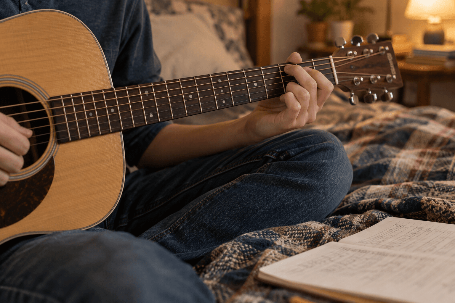 Illustrative demo photograph: that chord change finally clicked